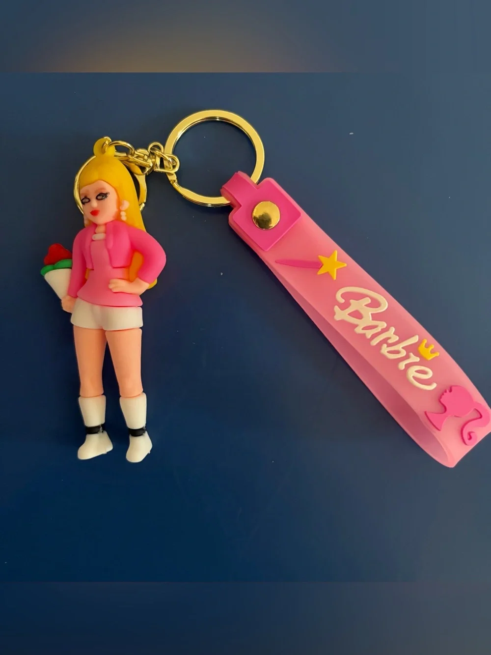 Barbie Silicone Pink Star Wrist Keychain / Purse Charm w / Blonde Doll